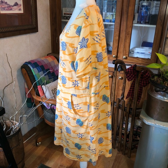 ZIP CODE SIZE LARGE SHORT SLEEVE LIGHT OTANGE BEACH THEME 100% COTTON DRESS - Picture 2 of 3